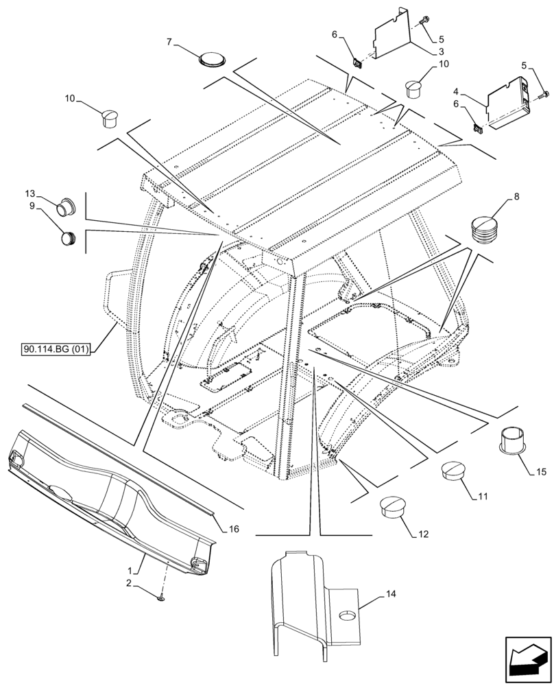 Схема запчастей Case 580N EP - (90.114.BG[02]) - VAR - 442082 - CANOPY, COVER, PLUG (90) - PLATFORM, CAB, BODYWORK AND DECALS