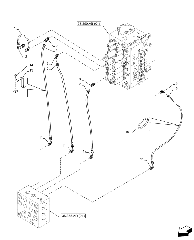 Схема запчастей Case CX300D LC - (35.355.AC[08]) - JOYSTICK, HYDRAULIC LINE, CONTROL VALVE (35) - HYDRAULIC SYSTEMS