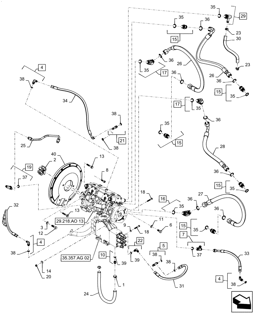 Схема запчастей Case SV280 - (29.204.AB[03]) - HYDROSTATIC PUMP, DRIVE LINES, E-H CONTROLS (29) - HYDROSTATIC DRIVE