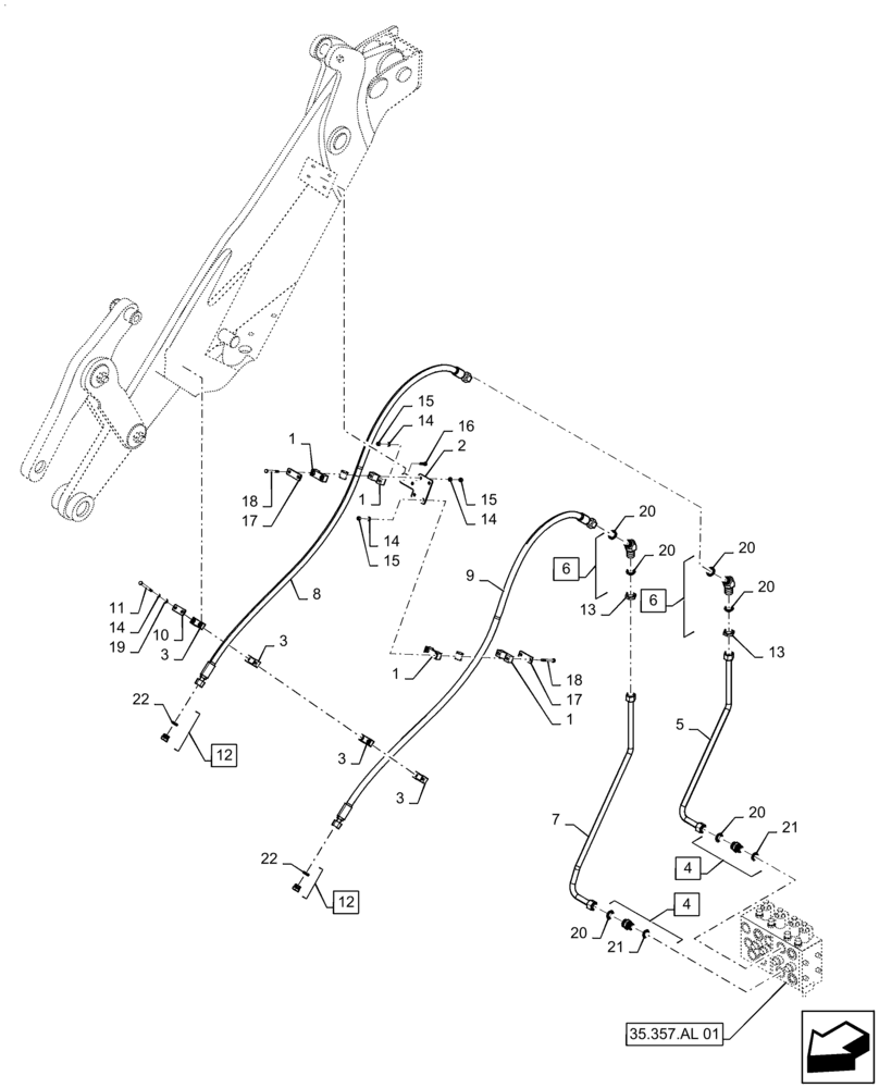 Схема запчастей Case 721F - (35.701.AD[04]) - THIRD SPOOL AUXILIARY LINE INSTALLATION, XT LOADER (35) - HYDRAULIC SYSTEMS