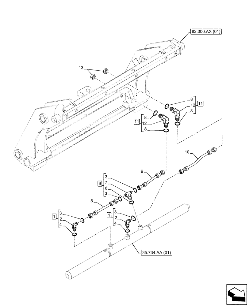 Схема запчастей Case 580SN - (35.525.AD[01]) - VAR - 423049 - QUICK COUPLER, LINES (35) - HYDRAULIC SYSTEMS