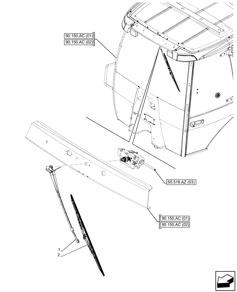 Схема запчастей Case 590SN - (55.518.AW[03]) - VAR - 747853, 747854, 747855 - CAB, WIDE, WINDSHIELD WIPER, ARM, BLADE (55) - ELECTRICAL SYSTEMS