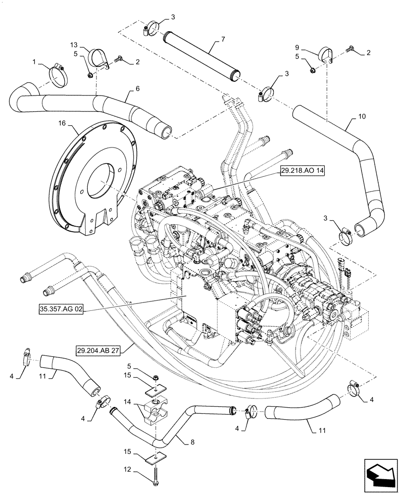 Схема запчастей Case TV380 - (29.204.AB[06]) - HYDROSTATIC PUMP, SUPPLY LINES, EHF (19-NOV-2015 & PRIOR) (29) - HYDROSTATIC DRIVE