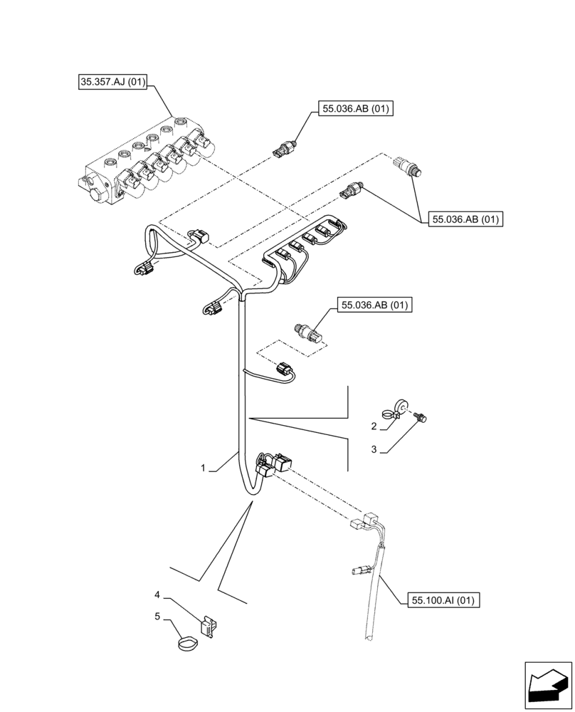 Схема запчастей Case CX210D LC LR - (55.100.AI[06]) - CONTROL VALVE, WIRE HARNESS (55) - ELECTRICAL SYSTEMS