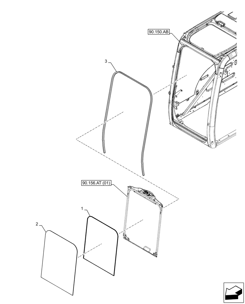 Схема запчастей Case CX250D LC - (90.156.AL) - CAB GLASS, FRONT (90) - PLATFORM, CAB, BODYWORK AND DECALS