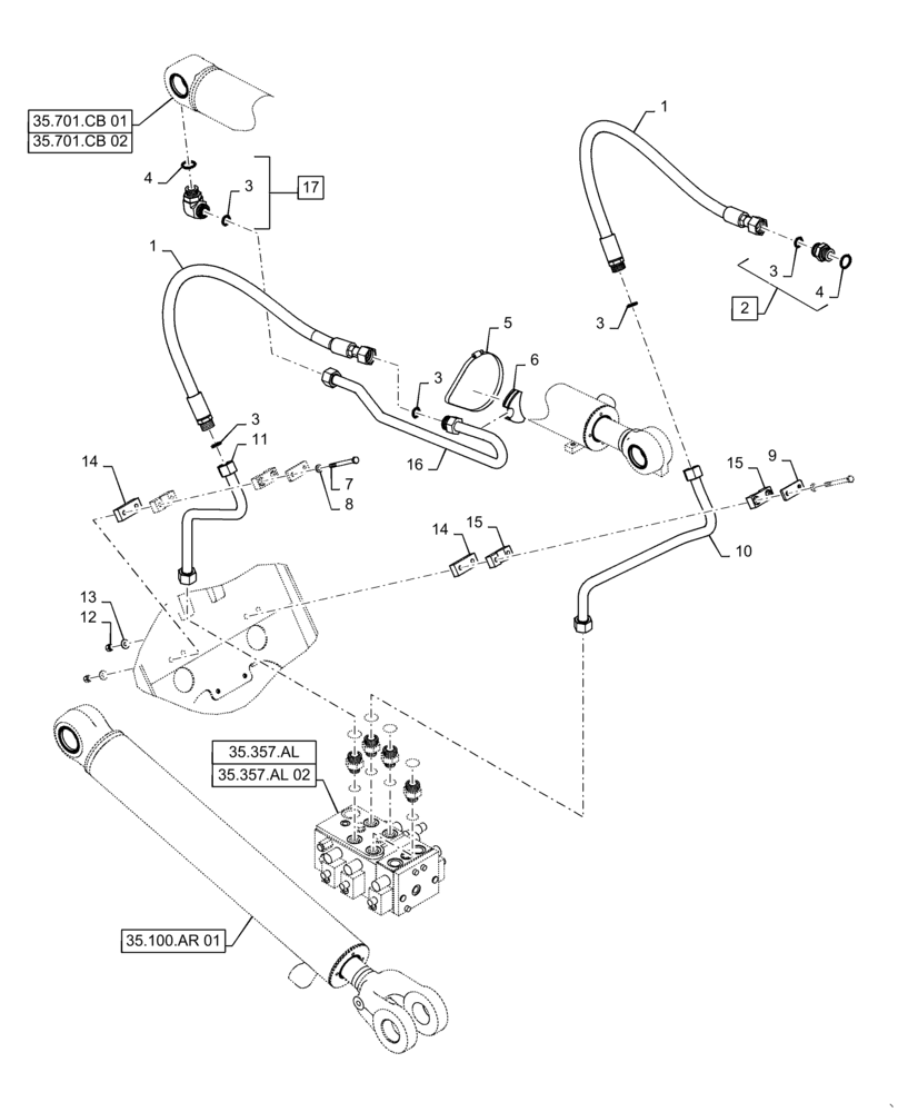 Схема запчастей Case 621F - (35.100.AR[02]) - TILT CYLINDER LINES AND FITTINGS, Z-BAR AND XR/LR (35) - HYDRAULIC SYSTEMS