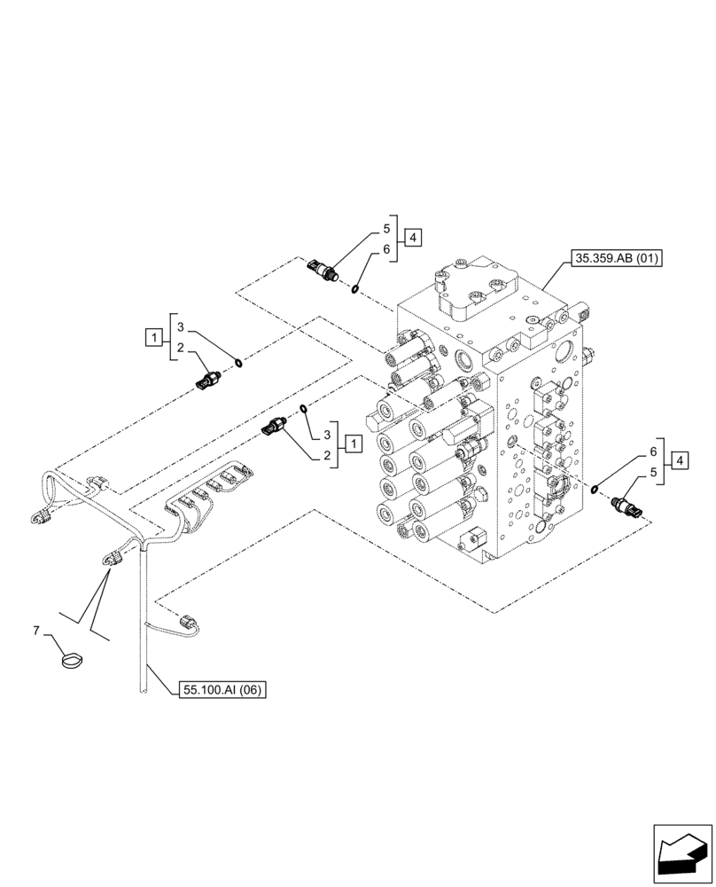 Схема запчастей Case CX210D LC LR - (55.036.AB[01]) - CONTROL VALVE, SENSOR (55) - ELECTRICAL SYSTEMS