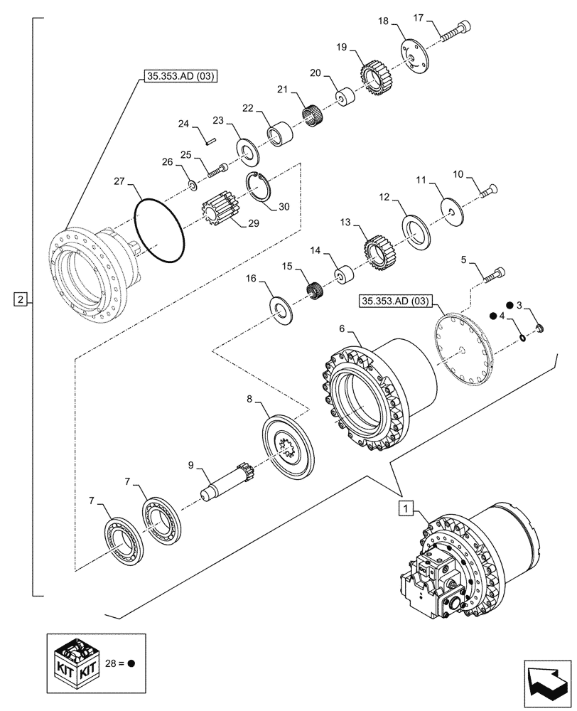 Схема запчастей Case CX210D LC LR - (35.353.AG) - MOTO-REDUCTION GEAR, COMPONENTS (35) - HYDRAULIC SYSTEMS