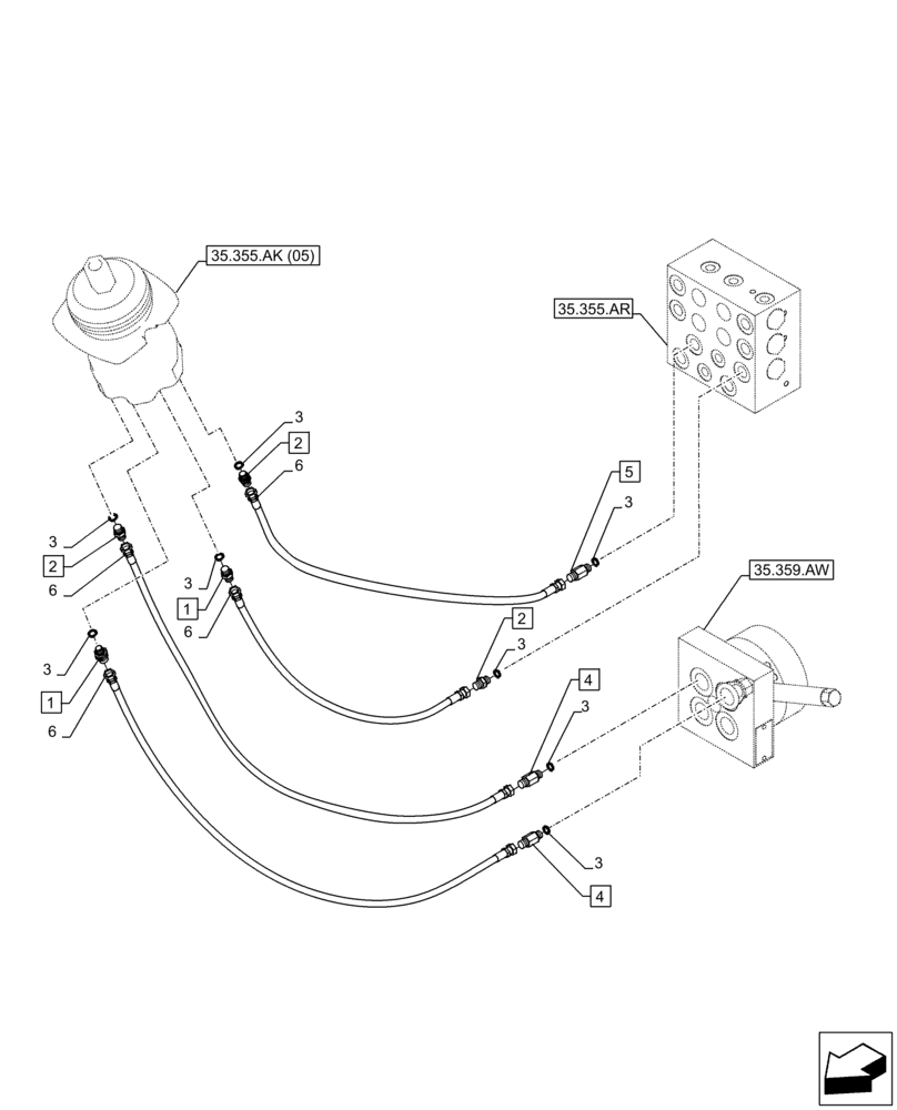 Схема запчастей Case CX210D LC LR - (35.355.AC[05]) - VAR - 461558 - JOYSTICK, LH, HYDRAULIC LINE, CONTROL VALVE, CONTROL PATTERN SELECTION (35) - HYDRAULIC SYSTEMS