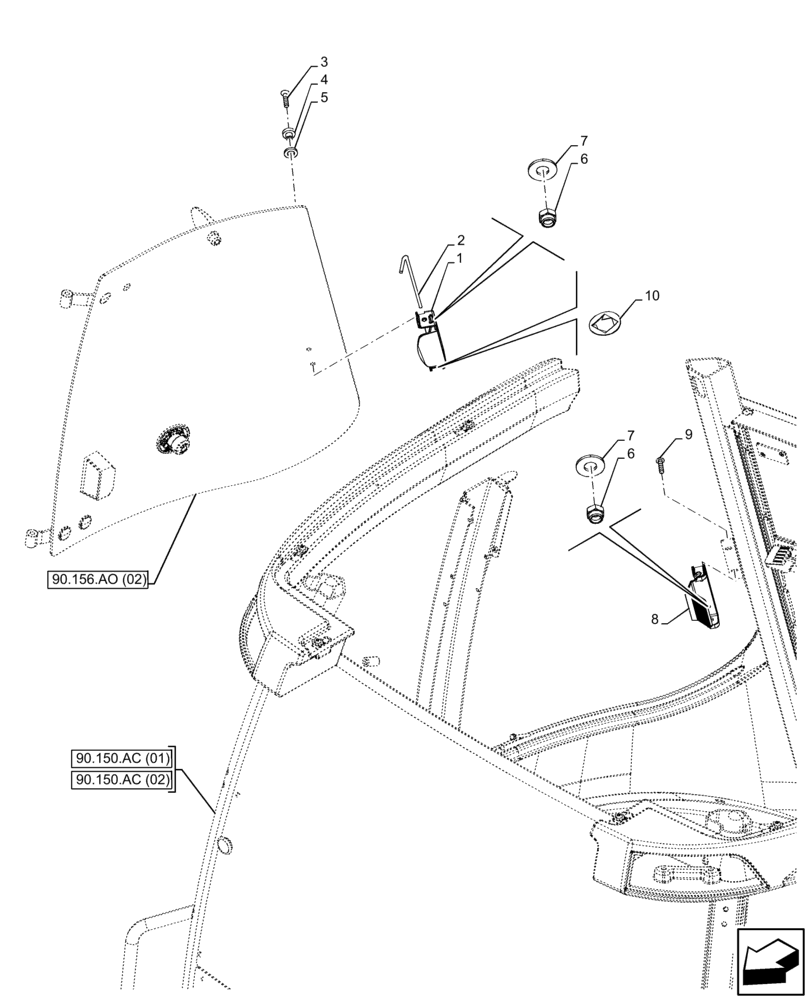 Схема запчастей Case 590SN - (90.156.AQ[02]) - VAR - 747853, 747854, 747855 - CAB, WIDE, RIGHT LATERAL WINDOW, LOCK (90) - PLATFORM, CAB, BODYWORK AND DECALS