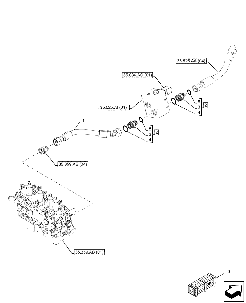 Схема запчастей Case 580SN WT - (35.525.AA[01]) - VAR - 423083 - AUXILIARY HYDRAULIC, VALVE, LINE (35) - HYDRAULIC SYSTEMS