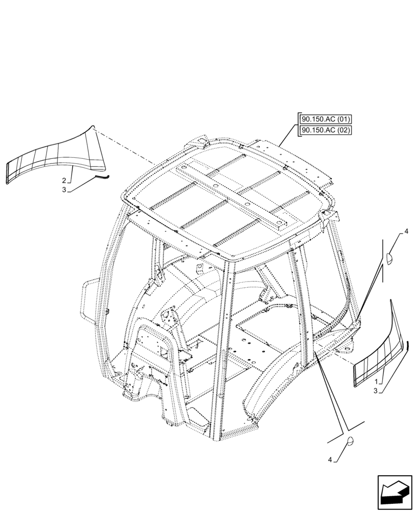 Схема запчастей Case 590SN - (90.156.AJ) - VAR - 747853, 747854, 747855 - CAB, WIDE, LOWER LATERAL WINDOW (90) - PLATFORM, CAB, BODYWORK AND DECALS