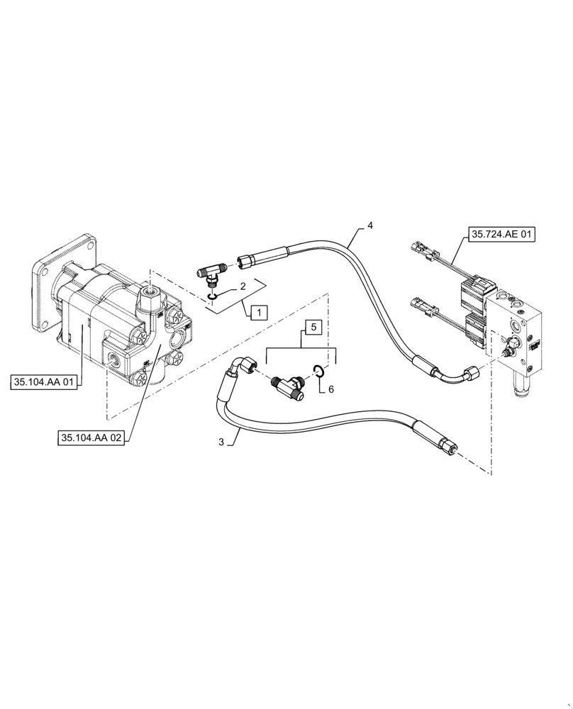 Схема запчастей Case 570N EP - (35.104.AA[03]) - PUMP, LOADER COUPLER VALVE, HYD. LINE - W/PARKER PUMP (35) - HYDRAULIC SYSTEMS