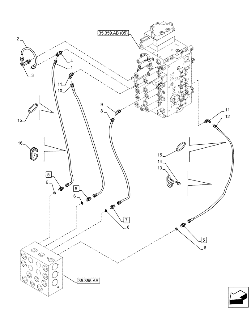 Схема запчастей Case CX210D NLC - (35.355.AC[07]) - VAR - 461558 - JOYSTICK, HYDRAULIC LINE, CONTROL VALVE, CONTROL PATTERN SELECTION (35) - HYDRAULIC SYSTEMS