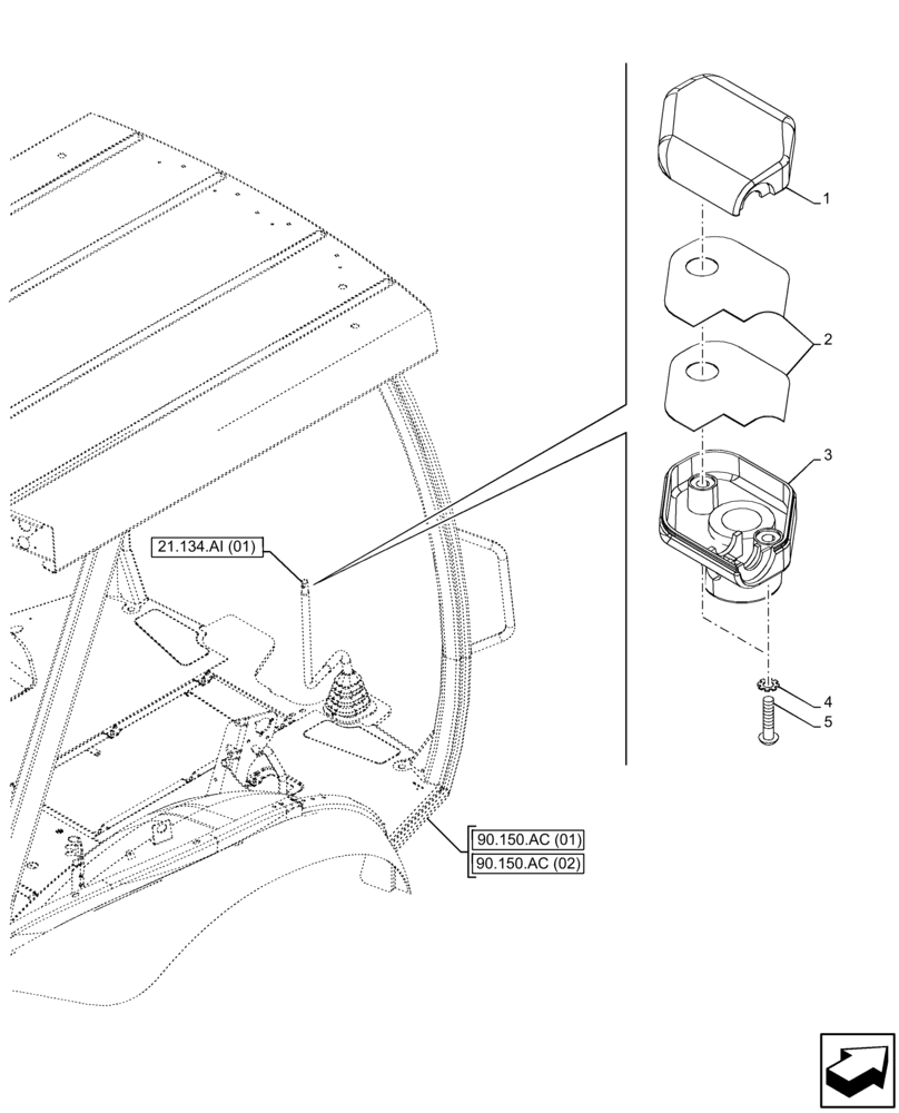 Схема запчастей Case 590SN - (21.134.AI[02]) - TRANSMISSION, KNOB (21) - TRANSMISSION