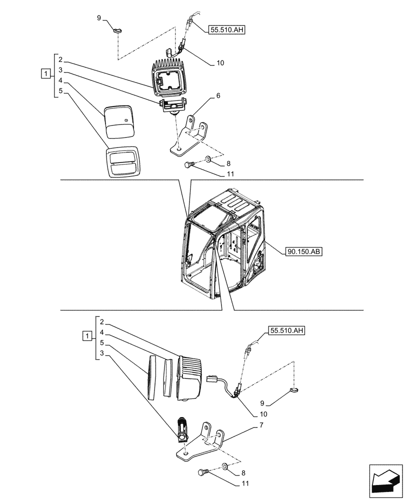 Схема запчастей Case CX210D LC LR - (55.514.AB[03]) - VAR - 488036 - LED WORK LAMP (55) - ELECTRICAL SYSTEMS