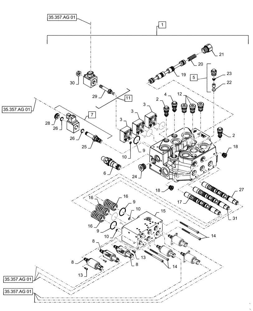 Схема запчастей Case SR270 - (35.357.020) - LOADER CONTROL VALVE, E-H CONTROLS (35) - HYDRAULIC SYSTEMS