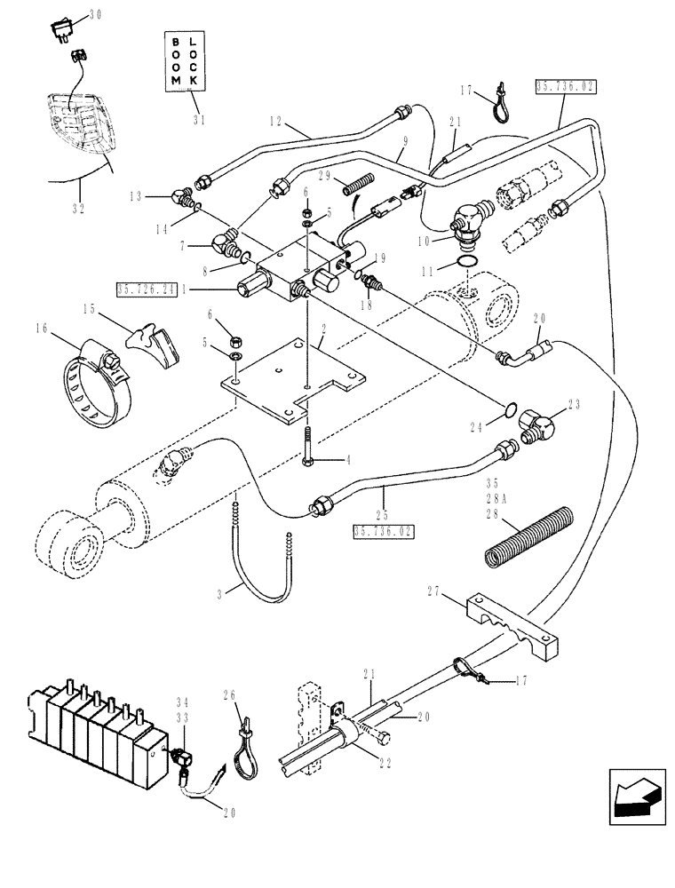 Схема запчастей Case 580SM - (35.726.02) - HYDRAULICS - BACKHOE BOOM LOCK AND ELECTRICAL CIRCUIT (35) - HYDRAULIC SYSTEMS