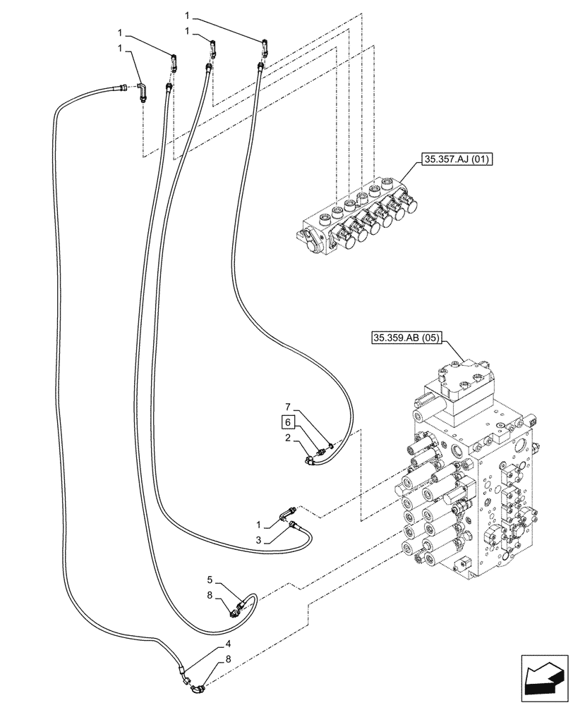 Схема запчастей Case CX210D NLC - (35.357.AO[03]) - VAR - 461558 - MAIN, SOLENOID VALVE, PRESSURE PIPE, CONTROL PATTERN SELECTION (35) - HYDRAULIC SYSTEMS