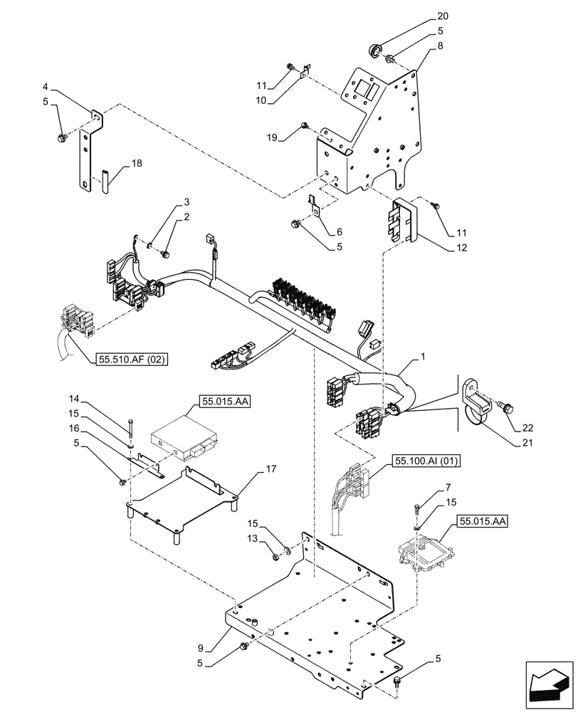 Схема запчастей Case CX210D LC - (55.510.AF[01]) - CAB MAIN WIRE HARNESS (55) - ELECTRICAL SYSTEMS