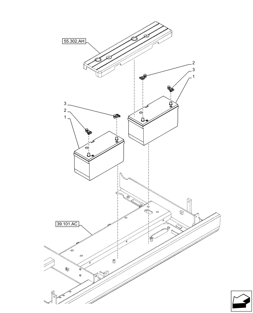 Схема запчастей Case CX210D LC LR - (55.302.AG) - BATTERY (55) - ELECTRICAL SYSTEMS