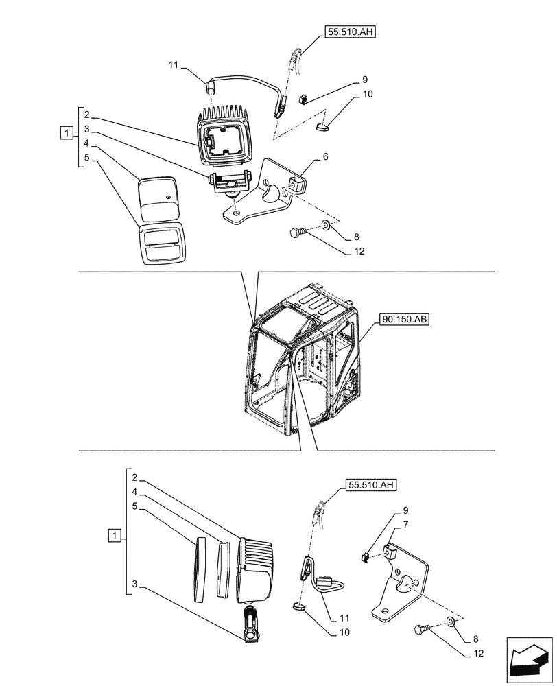 Схема запчастей Case CX210D NLC - (55.514.AB[02]) - VAR - 488036 - LED WORK LAMP (55) - ELECTRICAL SYSTEMS