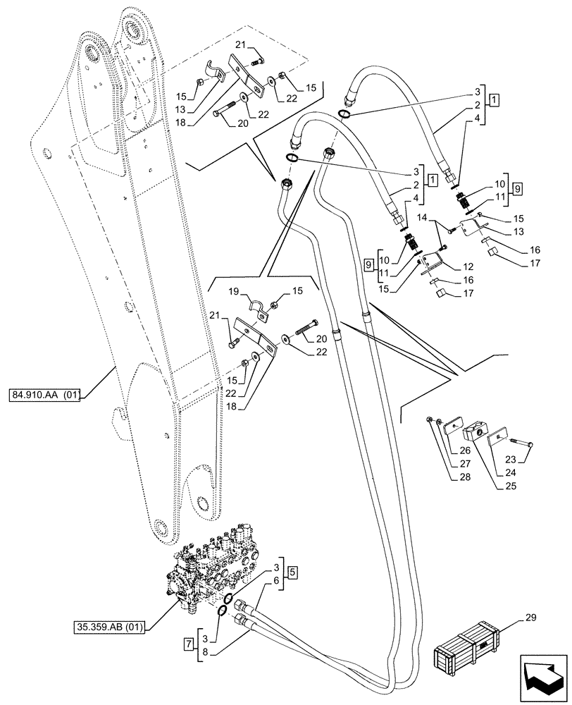 Схема запчастей Case 590SN - (35.726.AU[01]) - STANDARD DIPPER, AUXILIARY HYDRAULIC (35) - HYDRAULIC SYSTEMS