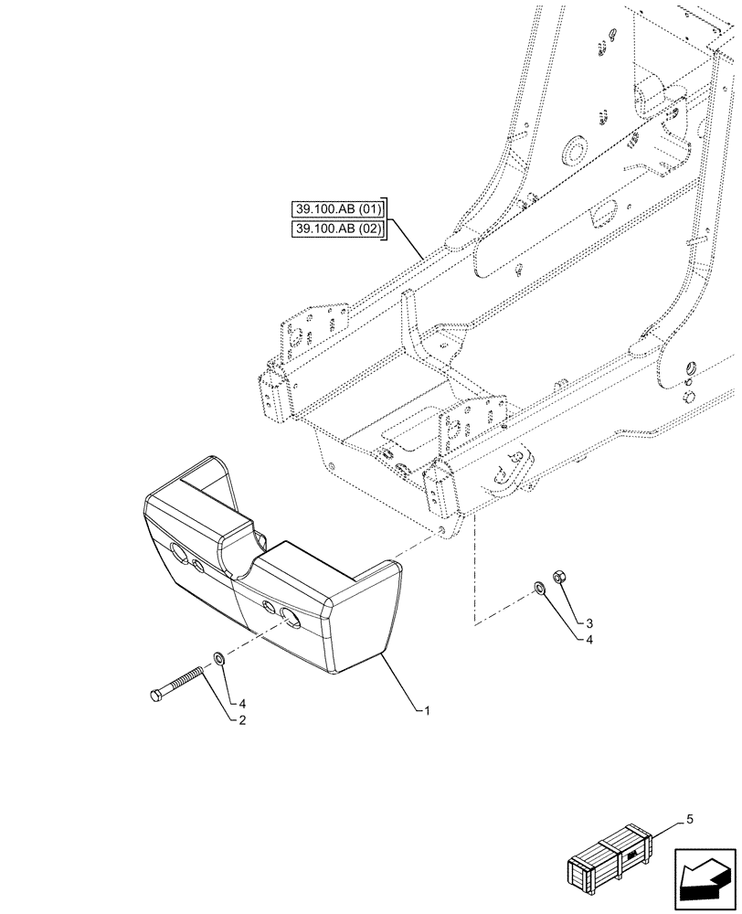 Схема запчастей Case 580SN - (39.140.AM[01]) - VAR - 747580 - COUNTERWEIGHT, 700 LBS, FRONT (39) - FRAMES AND BALLASTING