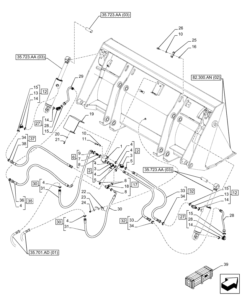 Схема запчастей Case 580N EP - (35.723.AB[02]) - VAR - 747863 - BUCKET CYLINDER, LINES (35) - HYDRAULIC SYSTEMS