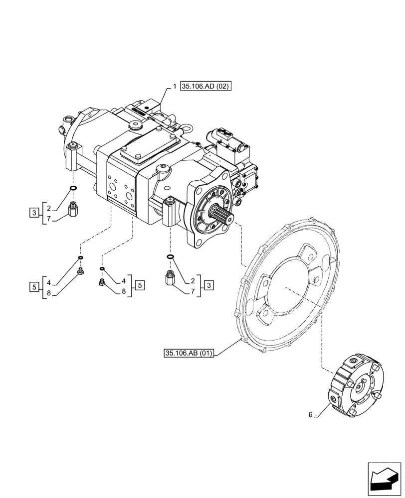 Схема запчастей Case CX210D LC - (35.106.AD[01]) - VARIABLE DELIVERY HYDRAULIC PUMP (35) - HYDRAULIC SYSTEMS