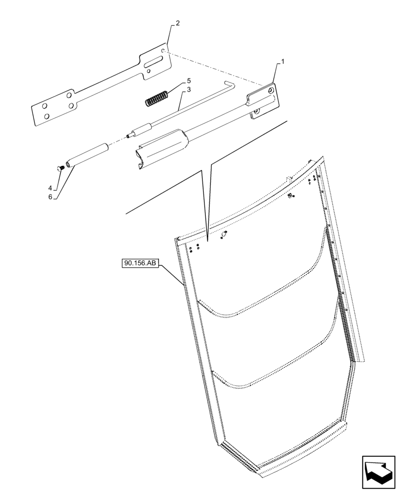 Схема запчастей Case 590SN - (90.156.AE[01]) - VAR - 747853, 747854, 747855 - CAB, WIDE, GLASS, REAR, SUPPORT, LH (90) - PLATFORM, CAB, BODYWORK AND DECALS