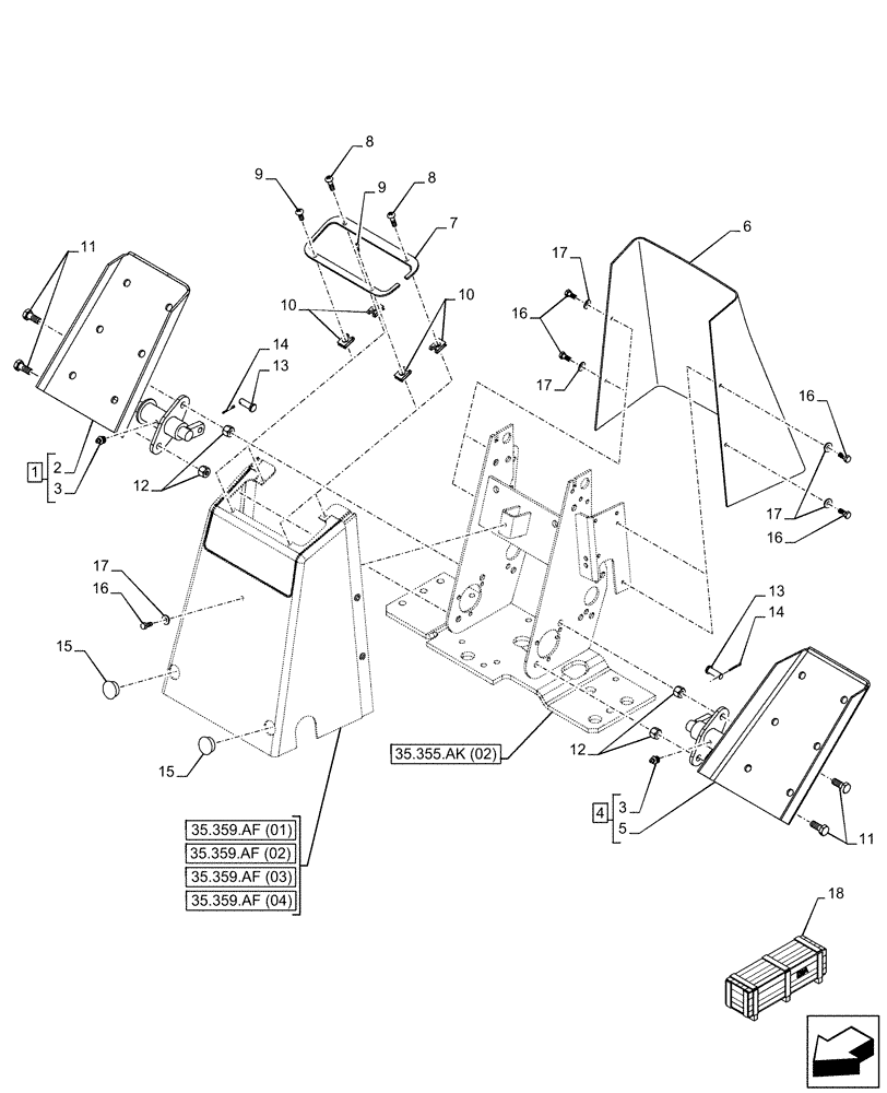 Схема запчастей Case 580SN WT - (35.356.AW[02]) - BACKHOE ARM, MECHANICAL CONTROL, FOOT SLEWING/SWING (35) - HYDRAULIC SYSTEMS