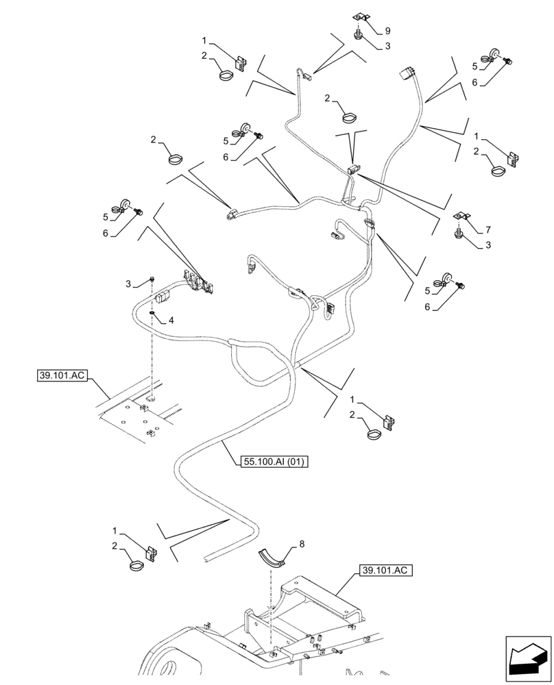 Схема запчастей Case CX210D LC LR - (55.100.AI[04]) - MAIN, WIRE HARNESS, CABLE CLIP (55) - ELECTRICAL SYSTEMS
