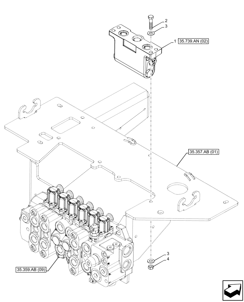 Схема запчастей Case 580N EP - (35.739.AN[03]) - VAR - 423078, 745165, 747669 - BOOM SWING, PILOT CONTROLS, DAMPING VALVE (35) - HYDRAULIC SYSTEMS