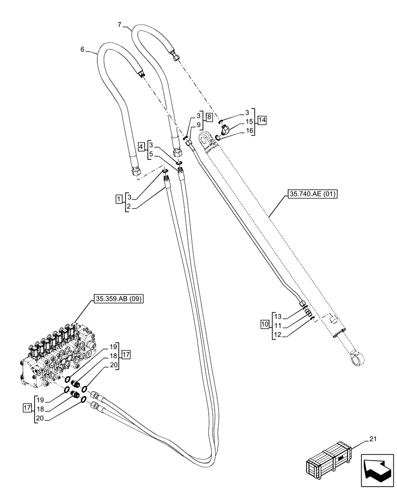 Схема запчастей Case 580N EP - (35.740.AC[01]) - VAR - 423076 - EXTENDABLE DIPPER, CYLINDER, LINE (35) - HYDRAULIC SYSTEMS