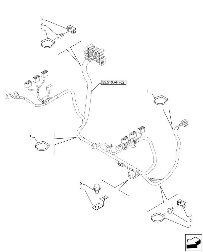 Схема запчастей Case CX210D NLC - (55.510.AF[04]) - CAB MAIN WIRE HARNESS, CABLE CLIP (55) - ELECTRICAL SYSTEMS