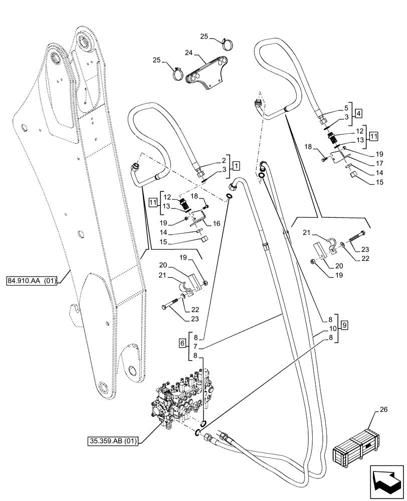 Схема запчастей Case 580N EP - (35.726.AU[02]) - EXTENDABLE DIPPER, AUXILIARY HYDRAULIC (35) - HYDRAULIC SYSTEMS