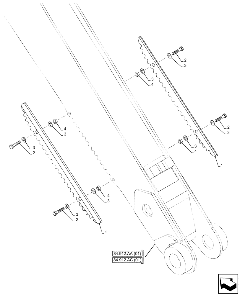 Схема запчастей Case 580SN WT - (84.912.AA[03]) - VAR - 423092 - STANDARD DIPPER, EXTENDABLE DIPPER, GRIP (84) - BOOMS, DIPPERS & BUCKETS