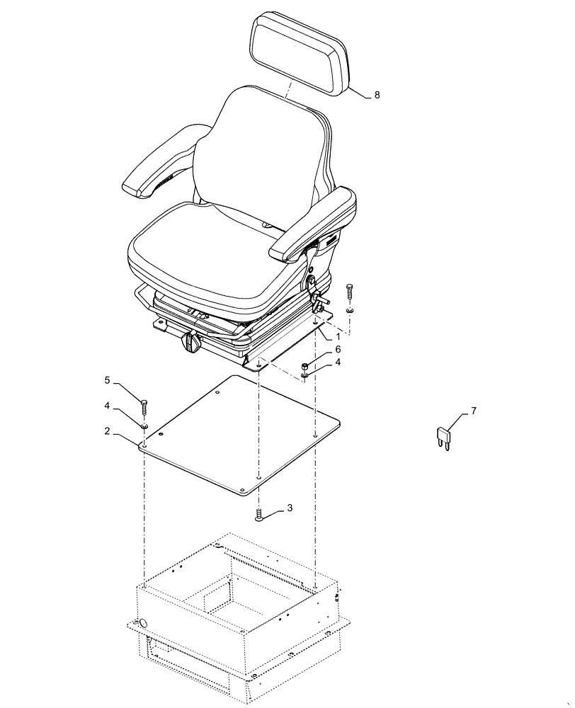 Схема запчастей Case 621F - (90.120.AD[01]) - SEAT, MECHANICAL SUSPENSION, CLOTH (90) - PLATFORM, CAB, BODYWORK AND DECALS