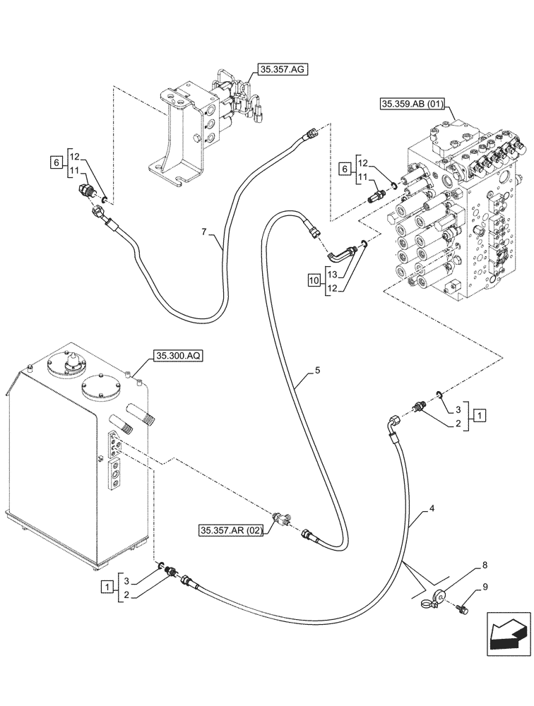 Схема запчастей Case CX210D LC LR - (35.359.AE[01]) - CONTROL VALVE LINE, HYDRAULIC OIL, TANK (35) - HYDRAULIC SYSTEMS