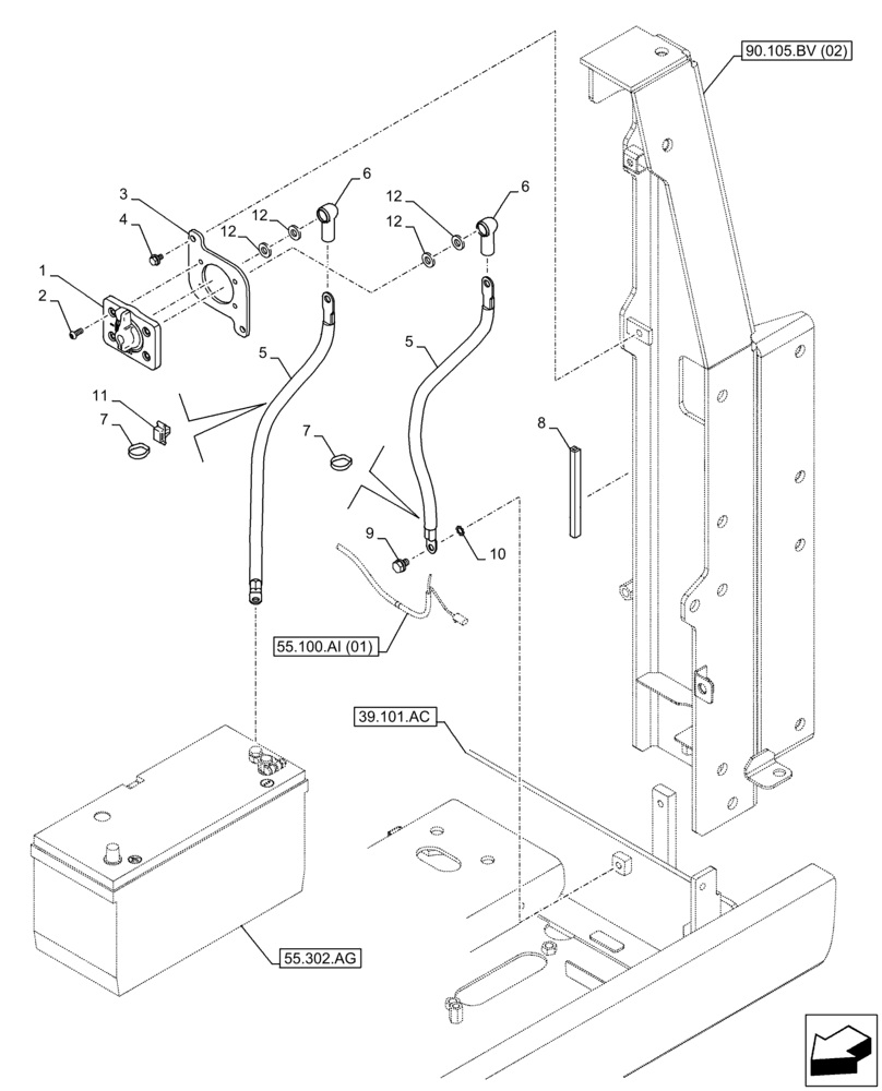 Схема запчастей Case CX210D LC LR - (55.302.AI[01]) - BATTERY ISOLATOR, SWITCH - BSN NGS7H1299 (55) - ELECTRICAL SYSTEMS