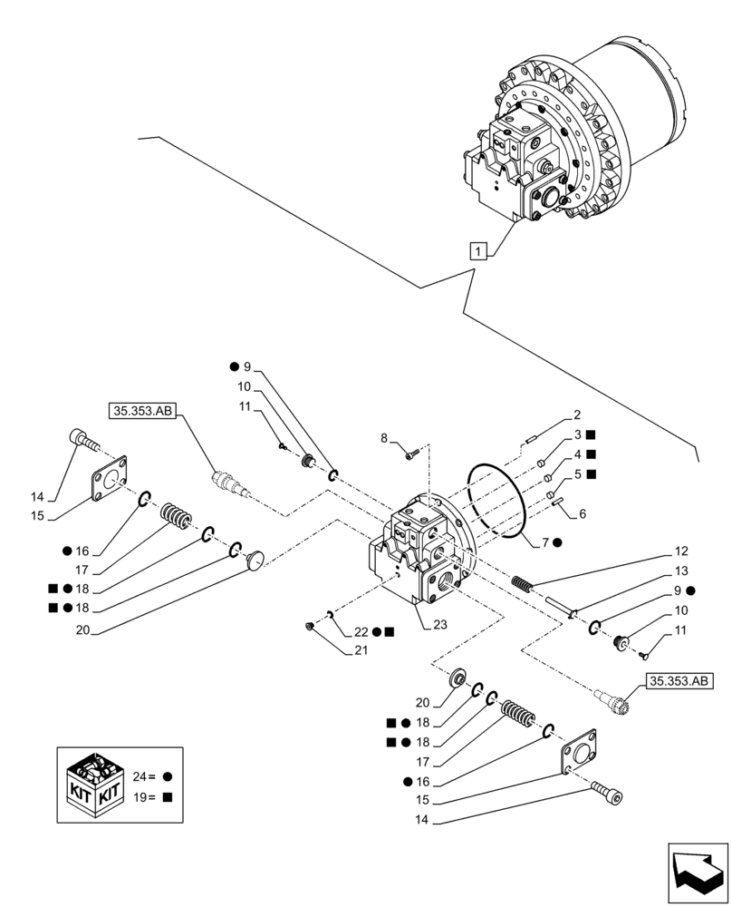 Схема запчастей Case CX210D NLC - (35.353.AD[02]) - TRAVEL MOTOR & REDUCTION GEAR, COMPONENTS (35) - HYDRAULIC SYSTEMS