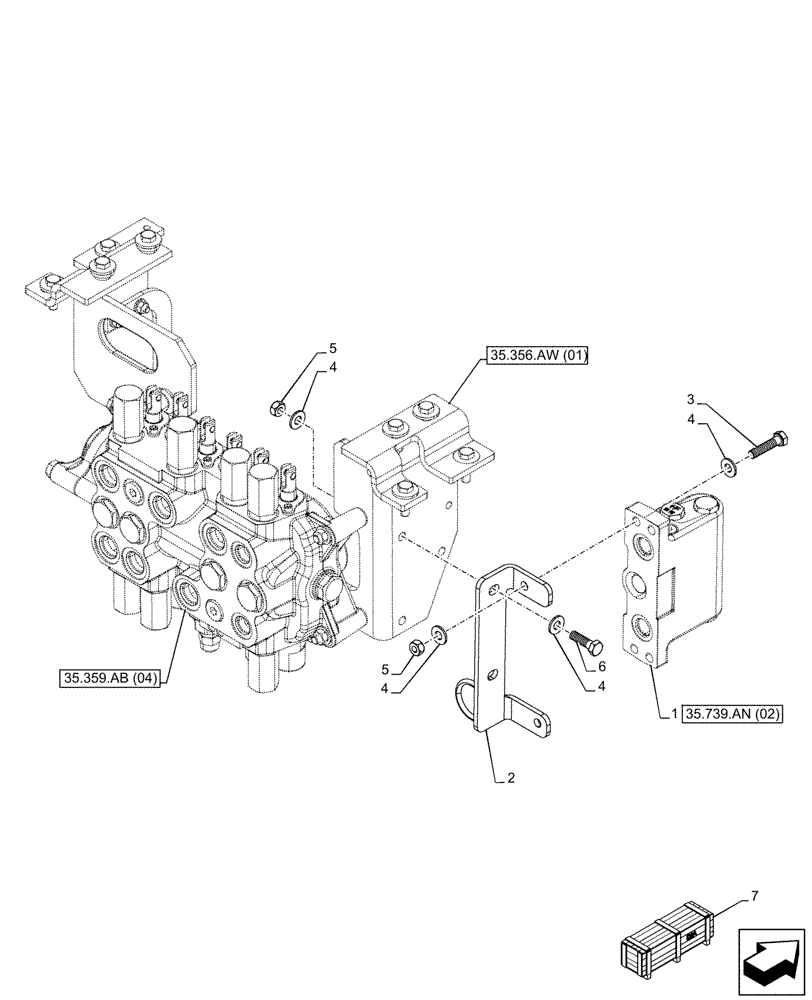 Схема запчастей Case 580N EP - (35.739.AN[01]) - VAR - 745166 - BOOM SWING, MECHANICAL, CONTROLS, DAMPING VALVE (35) - HYDRAULIC SYSTEMS