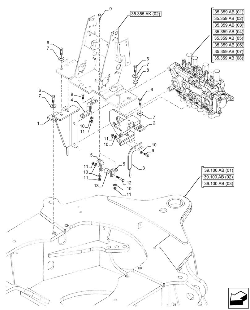 Схема запчастей Case 580N EP - (35.356.AW[01]) - VAR - 742369 - BACKHOE ARM, MECHANICAL CONTROL LEVER, SUPPORT (35) - HYDRAULIC SYSTEMS