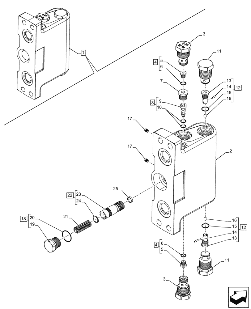 Схема запчастей Case 590SN - (35.739.AN[02]) - VAR - 742369 - BOOM SWING, MECHANICAL, CONTROLS, DAMPING VALVE, COMPONENTS (35) - HYDRAULIC SYSTEMS