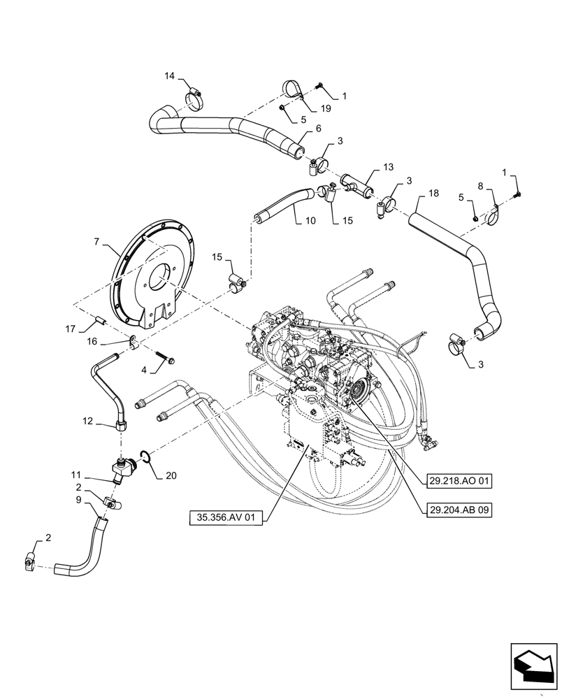 Схема запчастей Case TV380 - (29.204.AB[02]) - HYDROSTATIC PUMP, SUPPLY LINES, MECHANICAL CONTROLS (29) - HYDROSTATIC DRIVE