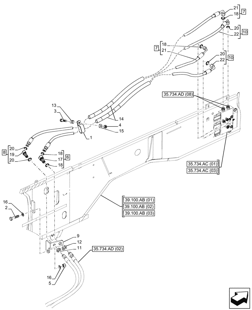 Схема запчастей Case 590SN - (35.734.AD[01]) - VAR - 442017 - QUICK COUPLER, VALVE, HYDRAULIC LINE (35) - HYDRAULIC SYSTEMS