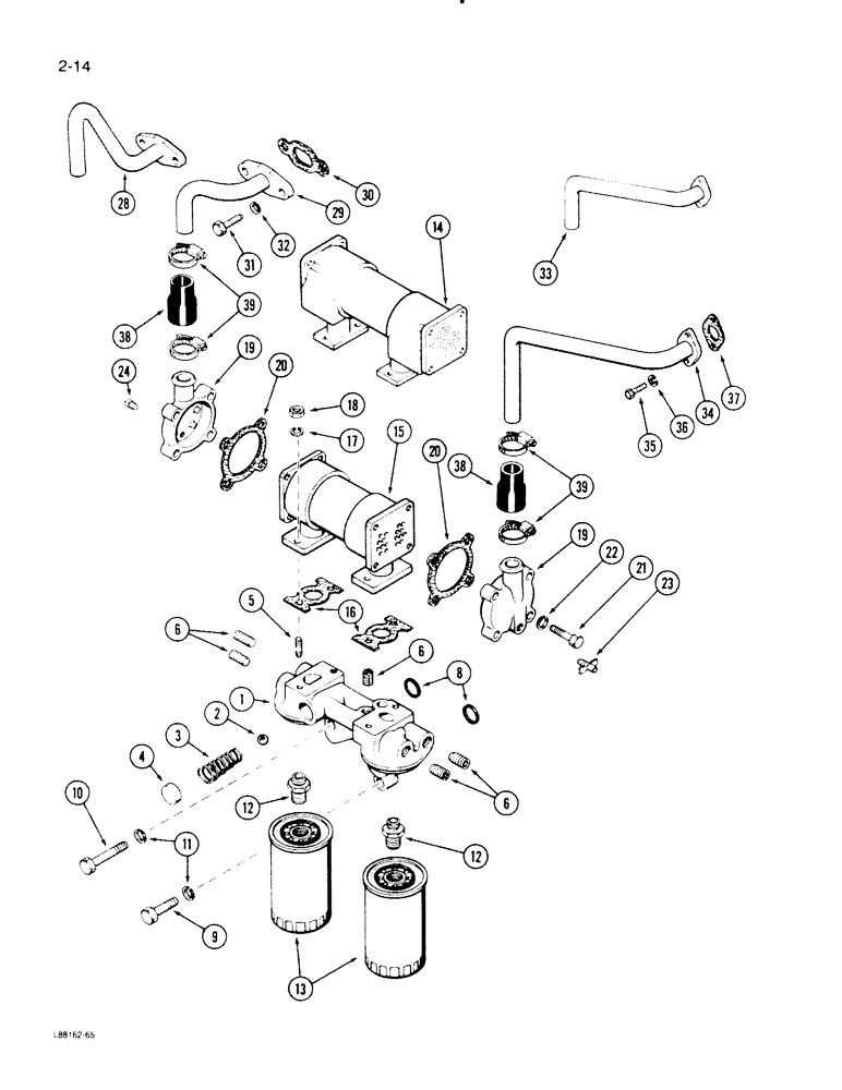 Схема запчастей Case 1450B - (2-14) - OIL FILTER AND HEAT EXCHANGER, 504BDT DIESEL ENGINE (02) - ENGINE