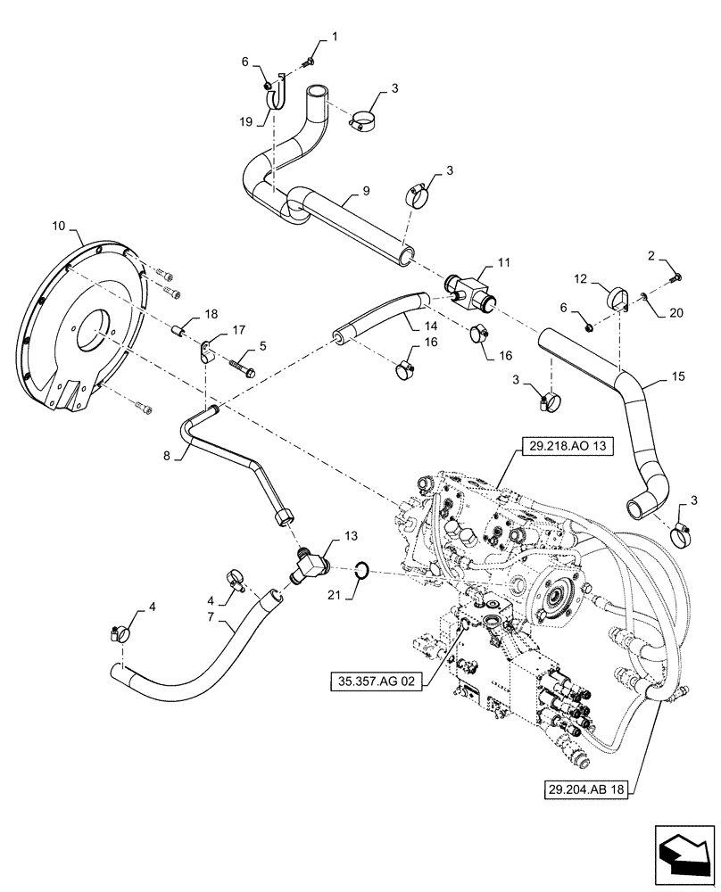 Схема запчастей Case SV280 - (29.204.AB[04]) - HYDROSTATIC PUMP, SUPPLY LINES, E-H CONTROLS (29) - HYDROSTATIC DRIVE