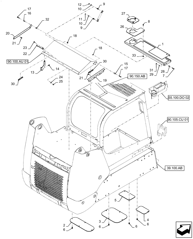 Схема запчастей Case TR270 - (90.100.AG) - ENGINE HOOD, REAR PANEL SUPPORT (90) - PLATFORM, CAB, BODYWORK AND DECALS